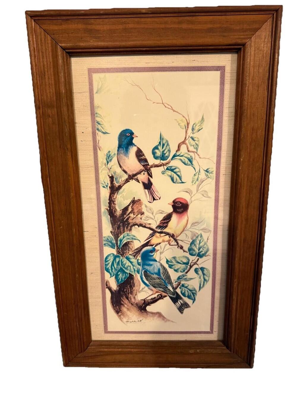 Vintage Framed home interior bird print/art, country cottagecore